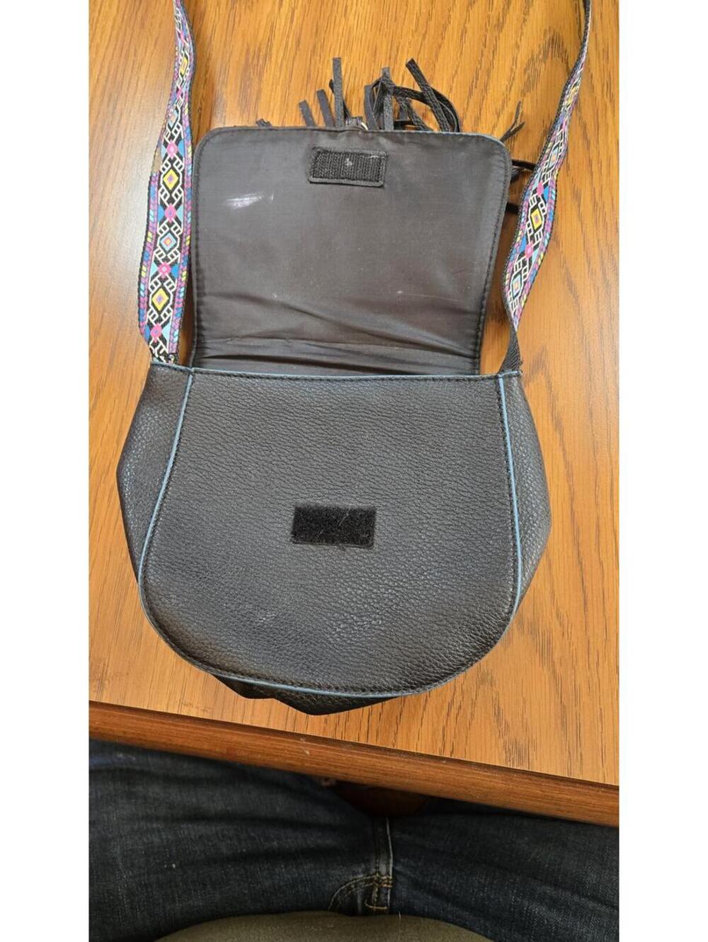 Justice Black Crossbody Bag with Colorful Patterned Strap and Tassels - Picture 3 of 7